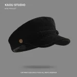 Japanese Solid Color Retro Suede Flat Top Painter Hat Autumn and Winter Men's and Women's British Casual Temperament Newsboy Cap 3