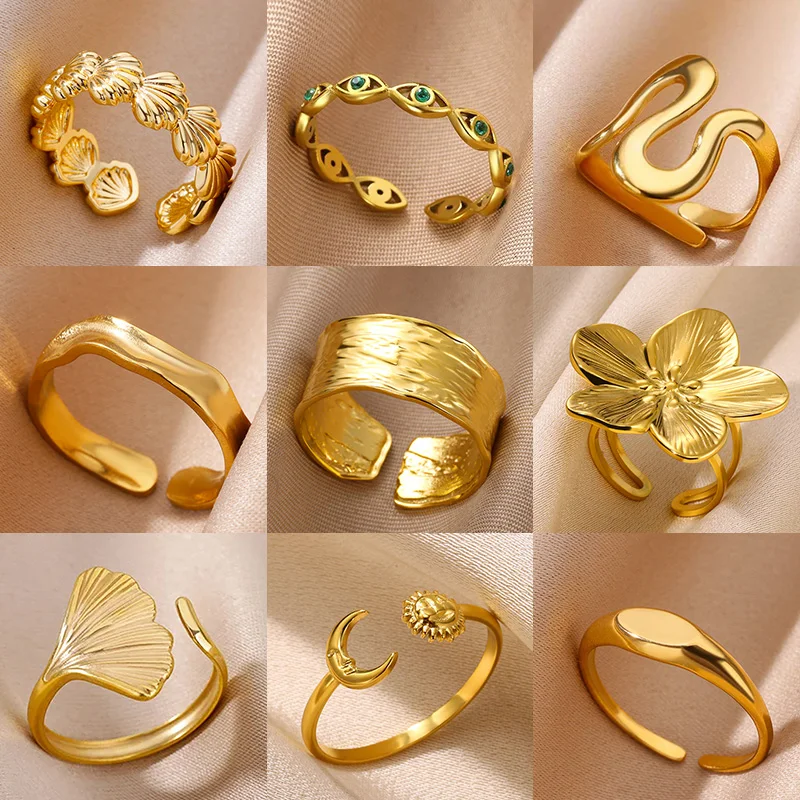 Minimalist Texture Stainless Steel Geometric Rings For Women Gold Color Opening Couple Ring Aesthetic Wedding Christmas Jewelry Minimalist Texture Stainless Steel Geometric Rings For Women Gold Color Opening Couple Ring Aesthetic Wedding Christmas Jewelry