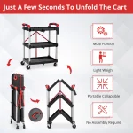 3 Tier Rolling Cart, 167Lbs Foldable Utility Service Cart with Lockable Wheels  for Warehouse Garden Office Kitchen 3