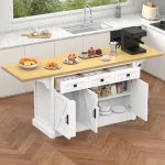 73" Large Kitchen Island, Kitchen Island Cart with Trash Storage Cabinet, Power Outlet, Drop Leaf, Island Table for Kitchen 2