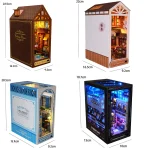 DIY Book Nook Kit Shelf Inser Dollhouse Model Building Kit Wooden Bookshelf Room Dollhouse Bookend Toy For Adults Birthday Gifts 6