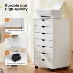 JHK 7 Drawer Chest Dressers Nightstand Storage Cabinet Wooden File Office Mobile Cabinet Wheels Living Room Organizer Rolling 4