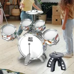 Kids Drum Set Toddler Jazz Drum Kit Toys with Stool Pedal Percussion Musical Instruments Drum Toy Early Education Gift for Boys 5