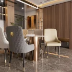 Modern PU Leather Set of 2 Dining Chairs with Metal Legs High Tufted Back Lion Head Pull Ring 2