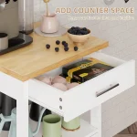 Mobile Kitchen Island Cart with Storage, Wheels, Cabinet and Drawer for Dining Room in White 3