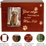 Wooden Pet Urn Memorial Box with Photo Frame for Dog or Cat Ashes, Keepsake Memory Gift 3