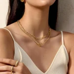 Gold Layered Necklace for Women K Gold Plated Necklace Women Cuban Link Paperclip Chain Toggle Clasp Necklace Jewelry for Women 4