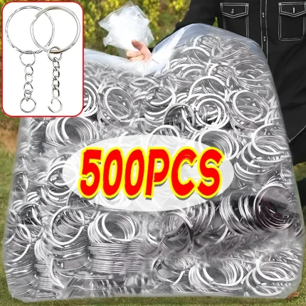 50/500pcs Silver Plated Metal Blank Keyring Keychain Split Key Rings with Chain Climbing Buckles Carabiner Keychain Accessories