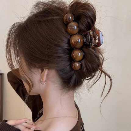 1pc Fashion Pearl Large Simple Elegant Acrylic Hair Claw Hairpin, Suitable For Party, Commute, Outfit Matching, Hair Accessories