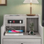 Gray 2-Piece Bedroom Nightstand Set with Charging Station and Hutch 4