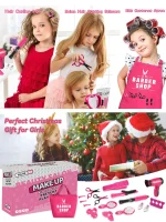 17pcs Girls Beauty Salon Set, Pretend Play Hair Cutting Kit, Hairdresser Toy With Hair Dryer, Scissors, Barber Apron Girl's Gift 3