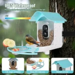 Backyard bird feeder with solar-powered AI camera for species identification 2K HD video instant notifications black finish wea 3