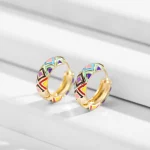 Vintage Enamel Flowers Cute Huggies Hoop Earrings for Women Classic Colorful Engraved Round Circle Ear Buckle Retro Brincos 5