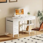 47-Inch Computer Desk with 6 Drawers and Storage Shelves, Home Office Gaming Study Table for Bedroom Living Room 2