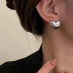 Minimalist Silver Color Smooth LOVE Heart Stud Earrings for Women Trendy Elegant Wedding Bride Jewelry Prevent Allergy 3
