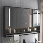 Smart Bathroom Mirror Cabinets Wall-mounted with Backlight Anti-fog Bathroom Furniture Mirror Storage Rack Integrated Cabinet T 2