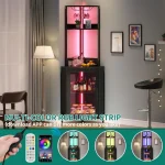 Corner Wine Cabinet with Power Outlets & LED Lights, Corner Bar Cabinet with Glass Holder, Liquor Bar Rack Cabinet for 3