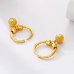 Pure 18 K Gold Color Shiny Simple Transport Beads Earring Jewelry for Women Bride Never Fade Jewelry Birthday Wedding Gifts 3