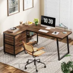Tribesigns L-Shaped Computer Desk with 3 Drawers, Reversible Corner Home Office Desk with Shelves, 53-Inch Industrial PC Desk St 4