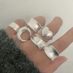 925 Sterling Silver Rings for Women Couple Minimalist Handmade Simple Wide Moon Ring Set Party Jewelry Gift Prevent Allergy 3