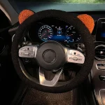 New WInter Warm Soft Plush Cartoon Bear Ear Car Interior Accessories 38cm Car Steering Wheel Cover Handble Cover 2