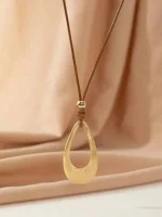 1pc Vintage  Teardrop-Shaped Pendant Women's Necklace Brown Cord Necklace, Minimalist Boho Jewelry