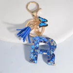 Fashion Blue Glazed Stone A To Z Letter Keychain 26 Initials Alphabet Butterfly Tassel Pendant Car Key Chain Women Jewelry GIfts 6