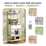 Wine Bar Cabinet with LED Lights Industrial 67" Tall Coffee Bar with Glass Rack Liquor Cabinet Wine Rack Storage Metal Wood Sid 3