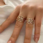 2025 New Stainless Steel 18 K Gold Plated Sun Rings for Women Natural Stone Inlaid in Hollow Metal Texture Ring Trendy Jewelry 3