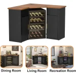 Ridge-Space Bar Cabinet, Storage Coffee Bar Station, L-Shape Home Liquor & Wine Cabinet 6