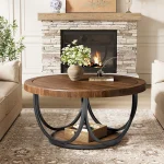 Tribesigns Round Coffee Table with 2 Tiers, 80 cm Wooden Circle Accent Cocktail Table with Storage Shelf and Metal Frame 4