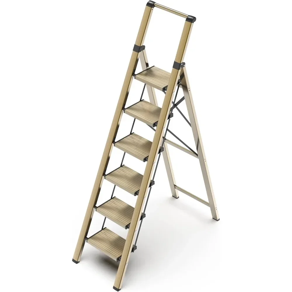 6 Step Ladder for 12 Feet High Ceiling, Lightweight Aluminum Folding Step Stool with Convenient Handgrip, Stepladde 6 Step Ladder for 12 Feet High Ceiling, Lightweight Aluminum Folding Step Stool with Convenient Handgrip, Stepladde