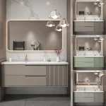 Basin With Wooden Cabine Bathroom Cabinet Vanity With Sink Furniture Combination Oak Smart Mirror Lacquered Seamless Integrated