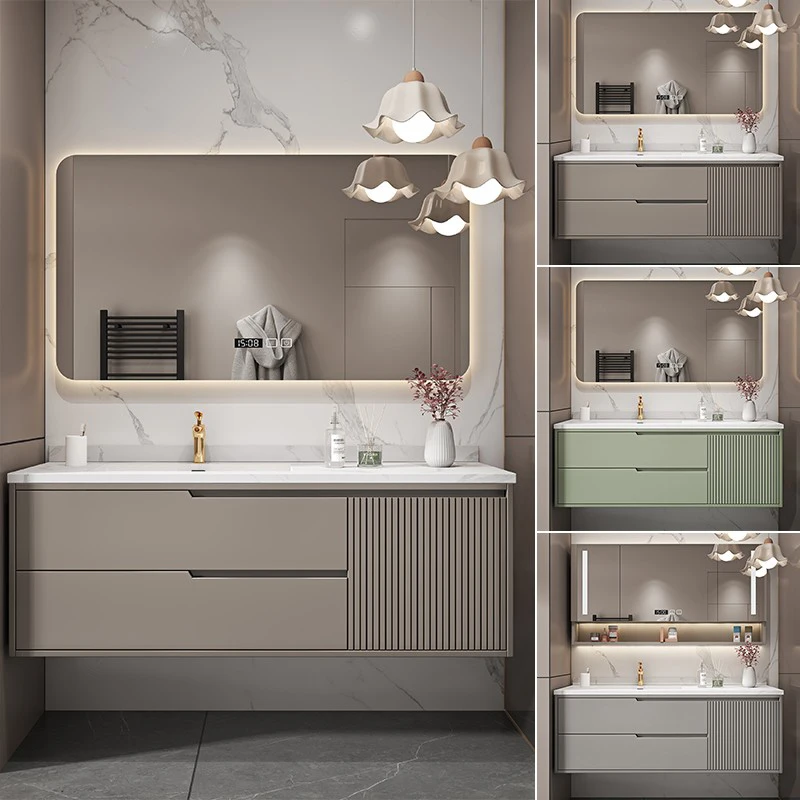 Basin With Wooden Cabine Bathroom Cabinet Vanity With Sink Furniture Combination Oak Smart Mirror Lacquered Seamless Integrated Basin With Wooden Cabine Bathroom Cabinet Vanity With Sink Furniture Combination Oak Smart Mirror Lacquered Seamless Integrated
