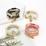 6Pcs/set Bohemian Evil Eye Bracelet Set For Women Fatima Hand Heart Charm Beaded Rope Chain Bangle Female Jewelry Gift 2