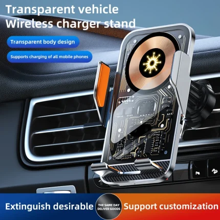 Universal Car Wireless Charging Mobile Phone Holder Air Outlet Mount Transparent Vehicle Navigation Bracket for Smartphones