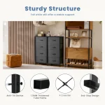JHK Dresser For Bedroom With 4 Fabric Drawers Nightstand Wardrobe Steel Frame Closet For Clothes Storage Cabinet Of Furniture 4