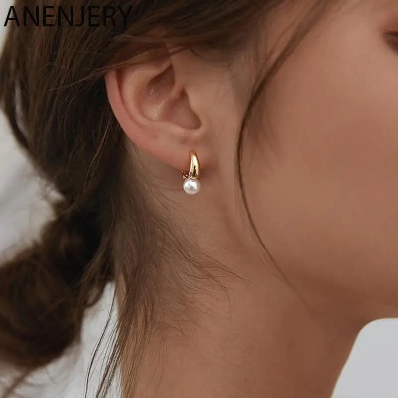 ANENJERY Imitation Pearl Hoop Earrings for Women Round Wedding Party Ear Jewelry Wholesale ANENJERY Imitation Pearl Hoop Earrings for Women Round Wedding Party Ear Jewelry Wholesale