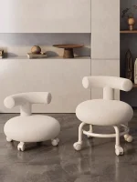 Small Household Pulley Low Stool with Wheels, Children's Chair, Backrest, Round, Living Room Bench, Shoe Stool