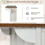 Farmhouse Kitchen Island on Wheels with Drop Leaf & Power Outlet, 53.7-Inch Rolling Storage Island Cart with Drawers 3
