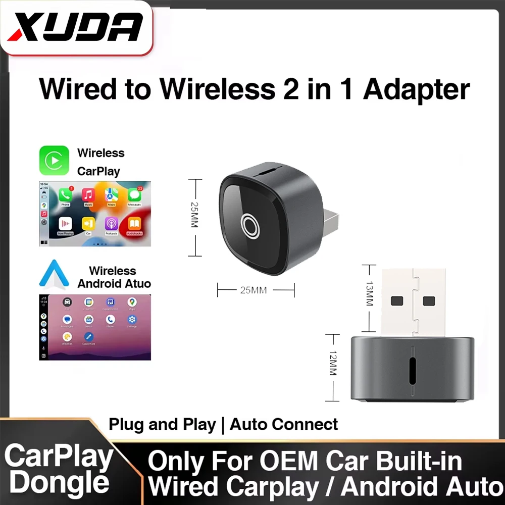 XUDA 2in1 Wireless CarPlay Adapter Android Auto AI Smart Box Car Intelligent Systems For VW Toyota Nissan Honda Ford Benz XUDA 2in1 Wireless CarPlay Adapter Android Auto AI Smart Box Car Intelligent Systems For VW Toyota Nissan Honda Ford Benz