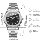 Men Fashion Wristwatches Business Square Dial Stainless Steel Strap Quartz Watch with Calendar For Mens Clock（Without Box） 6