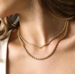 Ropes Long Necklace for Men Women,Stainless Steel Gold Color Twisted Rope Chain Collar,2/3/4/5mm Punk Basic Waterproof Jewelry 4