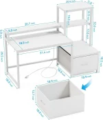 51-Inch White Computer Desk with Drawers, Monitor Stand, LED Lights, and Power Outlets for Home Office or Gaming 3