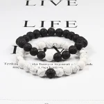 Set Bracelet Couples Distance Black White Natural Lava Stone Tiger Eye Beaded Yoga Bracelets for Men Women Elastic Rope Jewelry 2