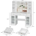 White Glass Top Vanity Desk with Lighted Mirror And RGB Cabinet 3 Drawers Makeup Vanity with Built-in Lighting Customized 2