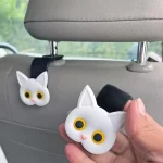 2pcs Adorable 3D Cartoon Cat Car Seat Headrest Hooks - Universal Vehicle Storage Organizer for Handbags, Purses, Coats - Cute Ca 5