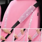24 PCS Pink Bling Diamond Accessories Set for Women Leather Seat Covers 15'' Steering Wheel Cover Shining Rhinestone Sparkly Ho 6