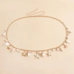 Bohemian Summer Beach Shell Waist Chain, Imitation Pearl Starfish Conch Jewelry,Seaside Waist Accessory for Women 4
