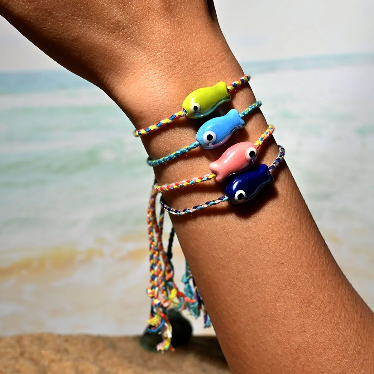 Trendy Multicolored Pull - String Ceramic Fish Bracelet Jewelry Women: Bohemian Style, Ideal for Wrist and Ankle Trendy Multicolored Pull - String Ceramic Fish Bracelet Jewelry Women: Bohemian Style, Ideal for Wrist and Ankle